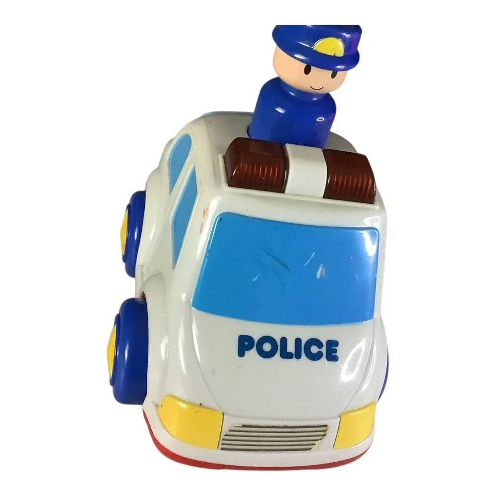 Vintage Megcos‎ Press N Go Emergency Toy Car Blue Yellow Wheels